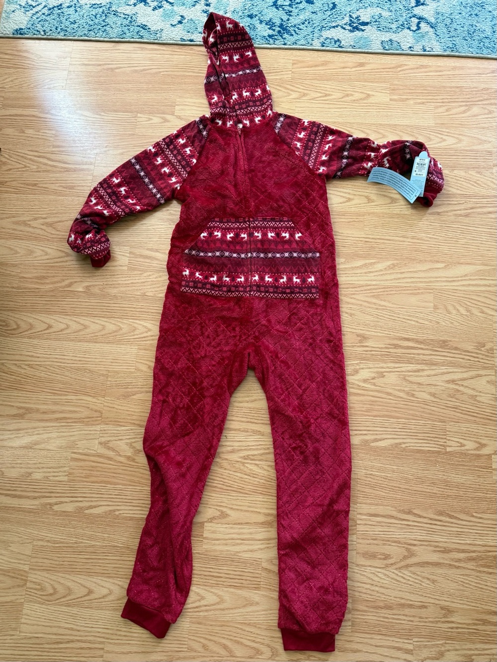 Cat & Jack Red Hooded One-Piece Kids Pajamas with Fair Isle Pattern